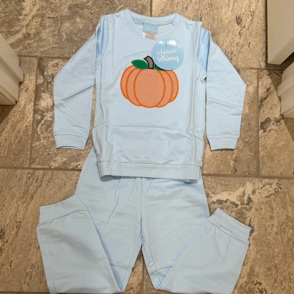 NWT size 6 Classic whimsy pumpkin aplique Blue Jogger set